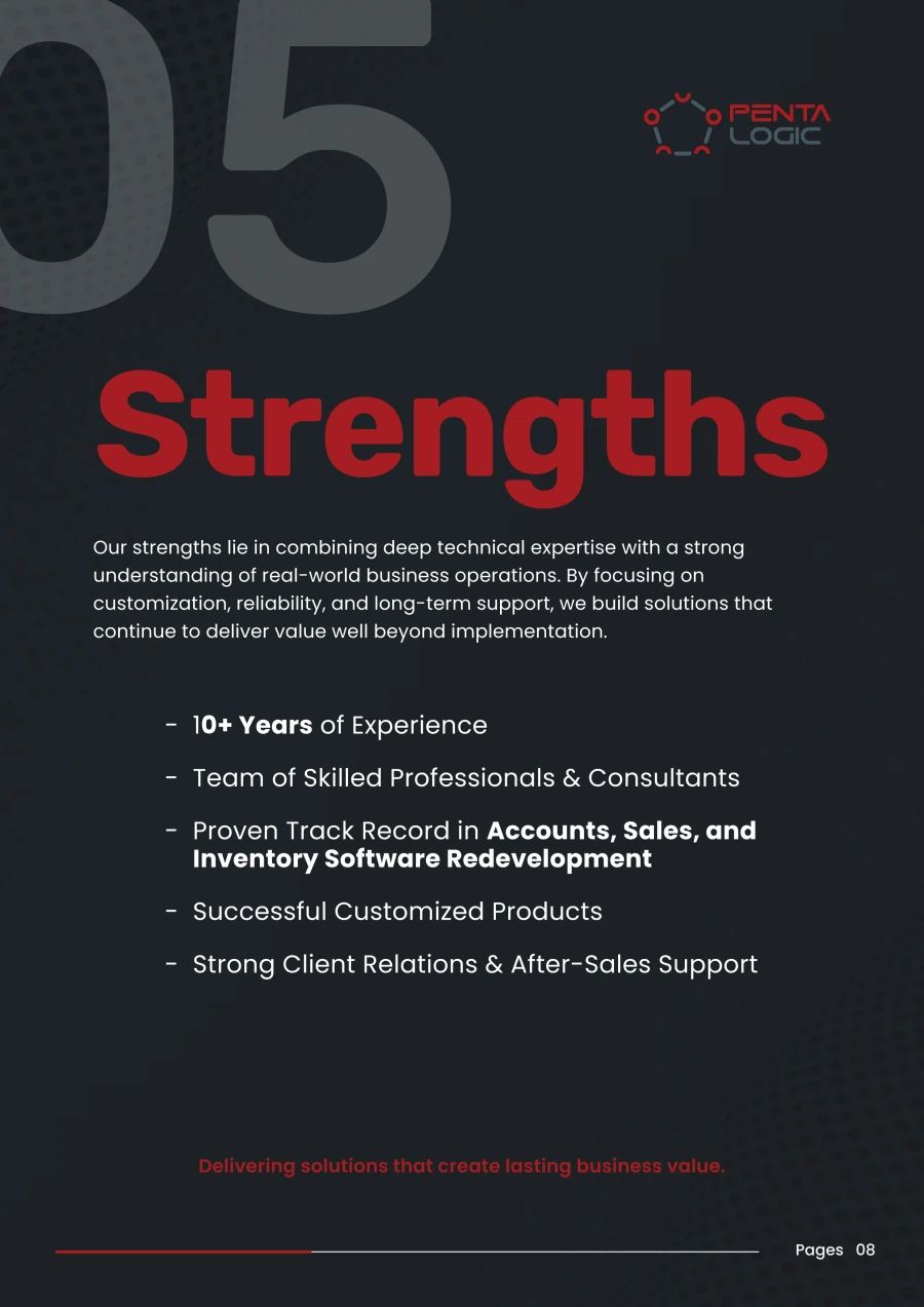 Our strengths. More than ten years of experience, skilled professionals, customized products and after-sales support.