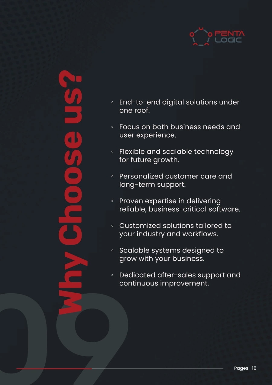 Why choose us. End-to-end digital solutions, business expertise, personalized care, scalable systems and dedicated after-sales support.